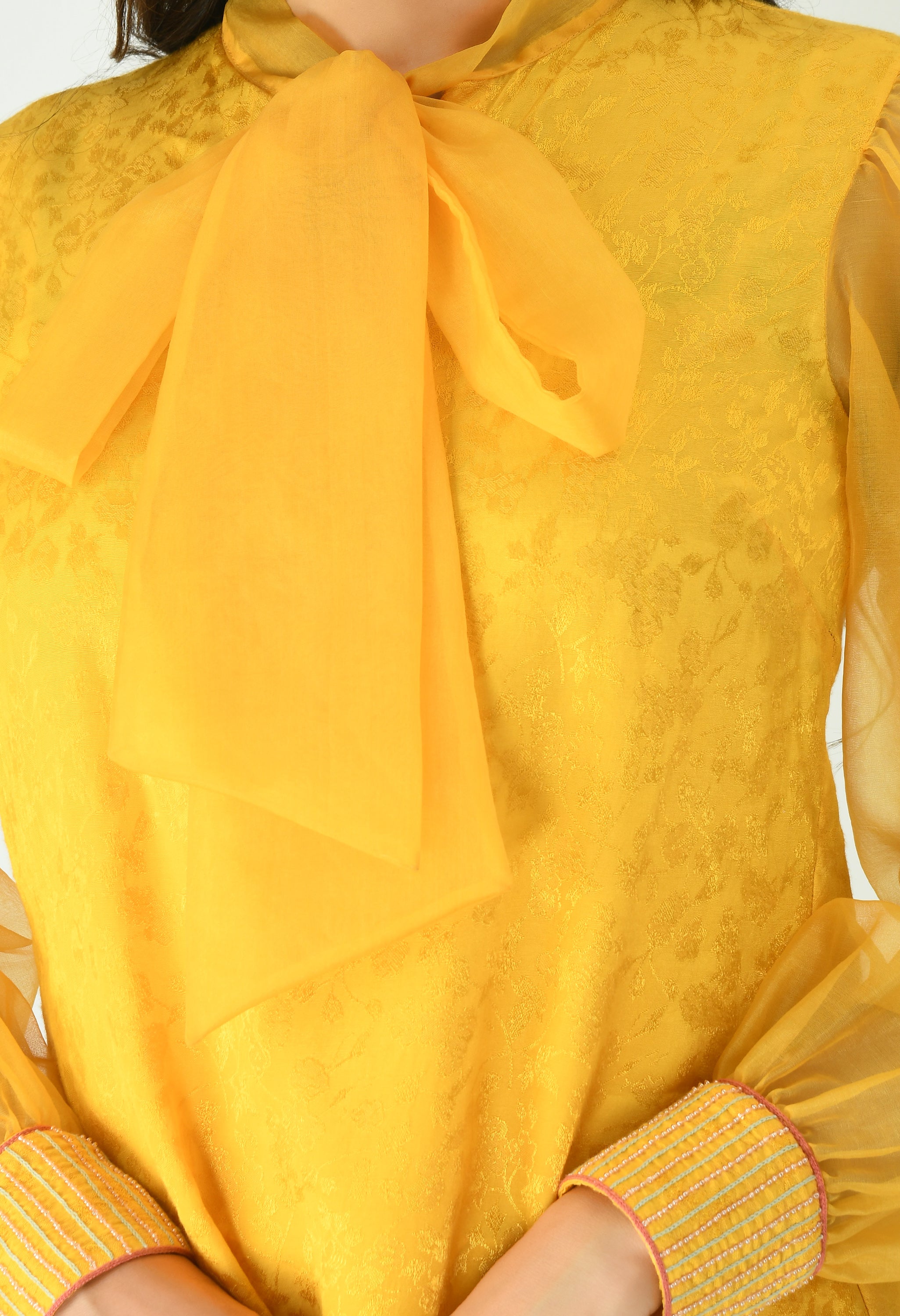 Sunshine Yellow Jacquard Top | Sunshine Yellow Top for women